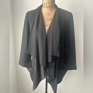 REISS Lauren Drape Waterfall Open Front Black Blazer, XS